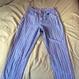 White and blue striped jeans